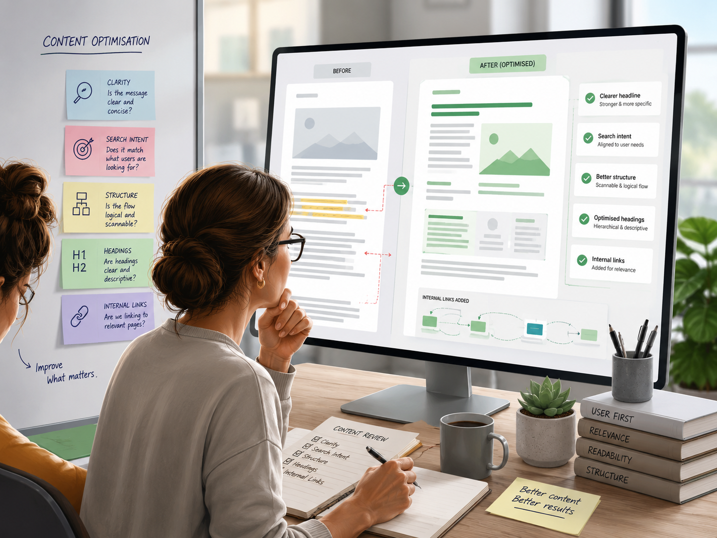 SEO Content Optimisation Services improving existing website content for clarity and search intent